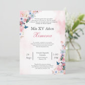 ブッシュピンクの春の花のキンセアニエラ招待状 招待状 (スタンド正面)