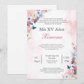 ブッシュピンクの春の花のキンセアニエラ招待状 招待状 (正面/裏面)