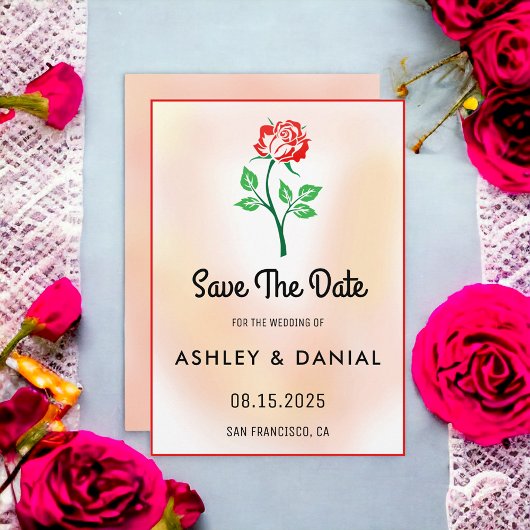 ブッシュピンクの植物花の結婚式 Save the Date 招待状
