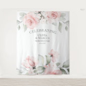 ブッシュピンクの水彩ローズ ウェディングプロップ タペストリー (正面)