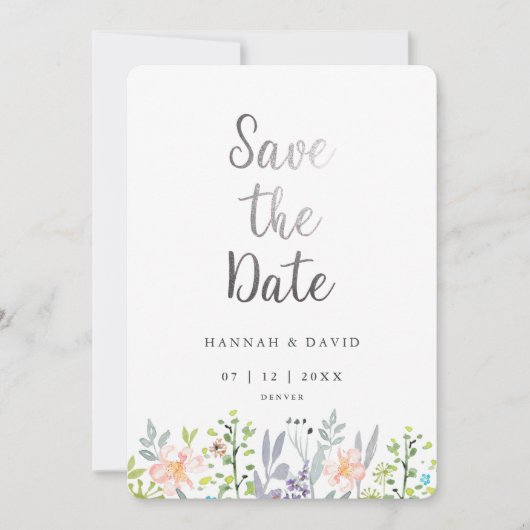 ブッシュピンクの水彩花の結婚式のSave the Date セーブザデート (正面)