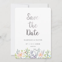 ブッシュピンクの水彩花の結婚式のSave the Date