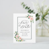 ブッシュピンクの水彩花の結婚式のSave the Date 案内ポストカード (スタンド正面)