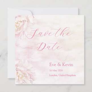 ブッシュピンクの水彩花のSave the Date セーブザデート