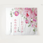 ブッシュピンクの水彩花ピー二ーの結婚式 タペストリー (正面(横))