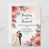 ブッシュピンクの水彩花柄のウェディングプランナー 招待状 (正面)