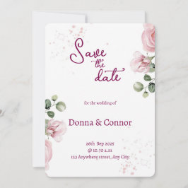 ブッシュピンクの水彩花柄のウェディング招待状 招待状