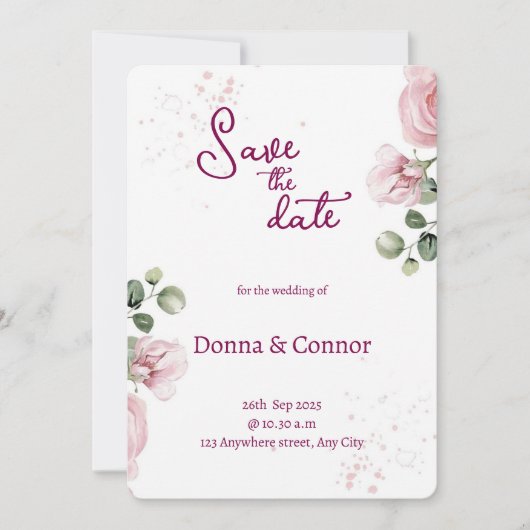 ブッシュピンクの水彩花柄のウェディング招待状 招待状 (正面)