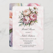 ブッシュピンクの牡丹とコットンのブライダルシャワー 招待状 (正面/裏面)