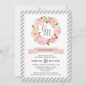 ブッシュピンクの牡丹の花輪のリハーサルディナー 招待状 (正面)