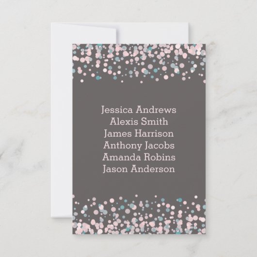 ブッシュピンクの紙吹雪テーブル番号座席表 招待状 (裏面)