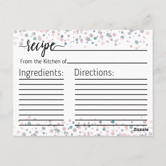 ブッシュピンクの紙吹雪 結婚前お祝いカードの料理レシピ ポストカード (裏面)