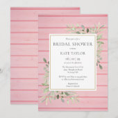 ブッシュピンクの素朴な木のグリーンウェディングシャワー 招待状 (正面/裏面)