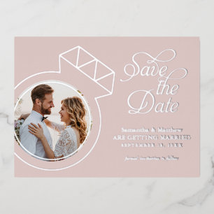 ブッシュピンクの結婚式 Save the Dateのお知らせ 箔招待状ポストカード