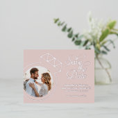 ブッシュピンクの結婚式　Save the Dateのお知らせ 箔招待状ポストカード (立ち正面)