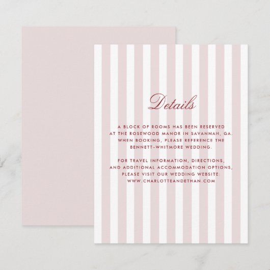 ブッシュピンクの縦ストライプが特徴のモダンな結婚式の詳細カード 招待状 (正面/裏面)
