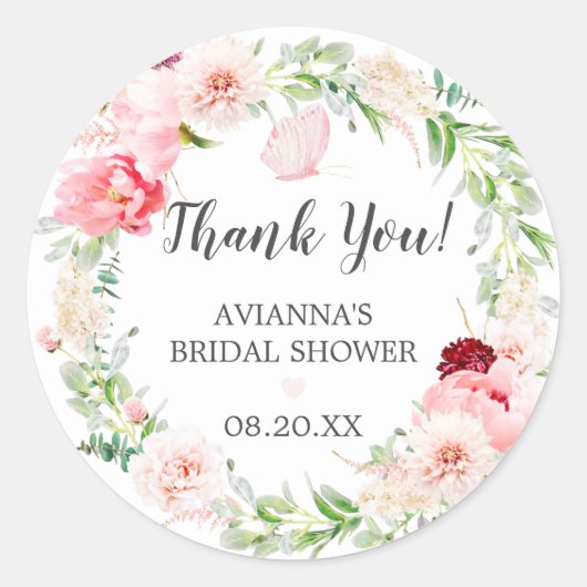 ブッシュピンクの芍薬の結婚前お礼メッセージ ラウンドシール (正面)