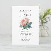 ブッシュピンクの芍薬の花 菊花 エレガントな植物の結婚式 招待状 (スタンド正面)