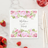 ブッシュピンクの芍薬グリーンウェディングフラル スタンダードランチョンナプキン (インサイチュ)