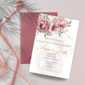 ブッシュピンクの芍薬 Save the Date ウェディング 招待状