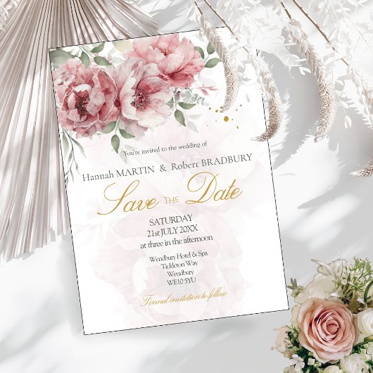 ブッシュピンクの芍薬 Save the Date ウェディング 招待状