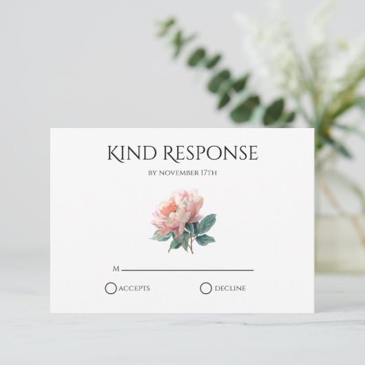 ブッシュピンクの芍薬QRコード エレガントな結婚式  出欠カード (スタンド正面)