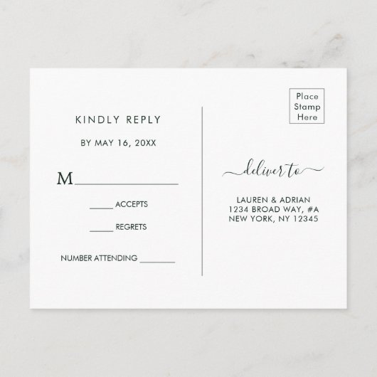 ブッシュピンクの花が咲く結婚式の出欠確認 インビテーションポストカード (裏面)