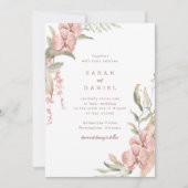 ブッシュピンクの花とグリーンウェディング招待状 招待状 (正面)