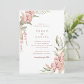 ブッシュピンクの花とグリーンウェディング招待状 招待状 (スタンド正面)