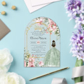 ブッシュピンクの花とセージグリーンのキンセアニエラ・スウィート16 アクリル招待状 (インサイチュ (ウェディング))