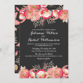 ブッシュピンクの花とブラックボードの結婚式招待状 招待状 (正面/裏面)