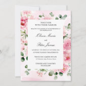 ブッシュピンクの花とユーカリの結婚式招待状 招待状 (正面)
