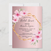ブッシュピンクの花と幾何学模様のウェディングシャワー 招待状 (正面)