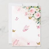 ブッシュピンクの花と蝶のキス ベイビーシャワー 招待状 (裏面)