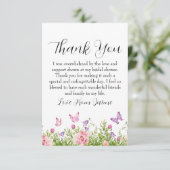 ブッシュピンクの花のウェディングシャワーの感謝カード サンキューカード (スタンド正面)