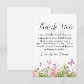 ブッシュピンクの花のウェディングシャワーの感謝カード サンキューカード (正面/裏面)