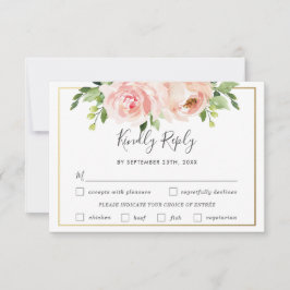 ブッシュピンクの花のウェディング　食事の選択　出欠返信カード 出欠カード