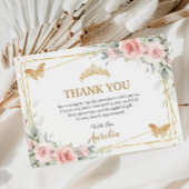 ブッシュピンクの花のゴールドのクラウンクチーナエラの蝶 サンキューカード