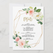 ブッシュピンクの花のゴールドフレーム独身最後の週末 招待状 (裏面)