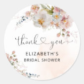 ブッシュピンクの花のデザインのウェディングシャワーのお礼  ラウンドシール (正面)