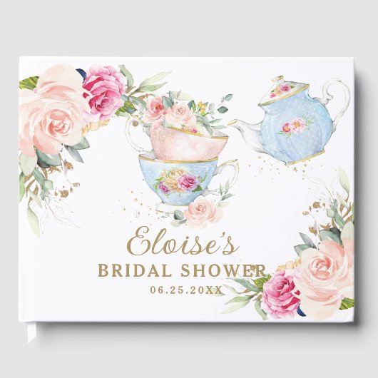 ブッシュピンクの花のハイティーパーティー ブライダルシャワー ゲストブック (正面)