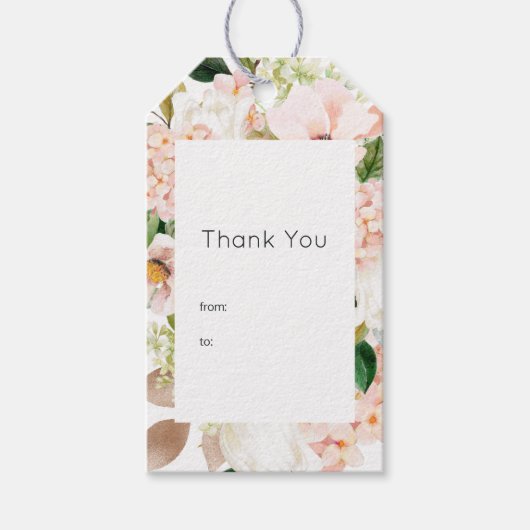 ブッシュピンクの花のハイドランジアのウェディング ギフトタグ (正面)