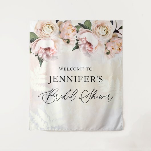 ブッシュピンクの花のプリンセスシャワーウェルカムバックドロップ タペストリー (正面)