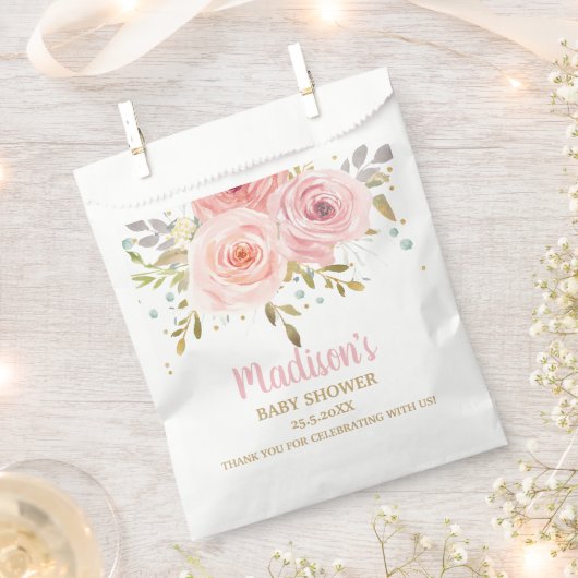 ブッシュピンクの花のベイビーシャワー バースデー ブライダル フェイバーバッグ (クリップ留めされた状態)