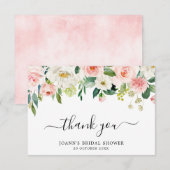 ブッシュピンクの花のモダンな植物学的な結婚式の前祝い サンキューカード (正面/裏面)