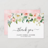 ブッシュピンクの花のモダンな植物学的な花嫁のシャワー サンキューカード (正面/裏面)
