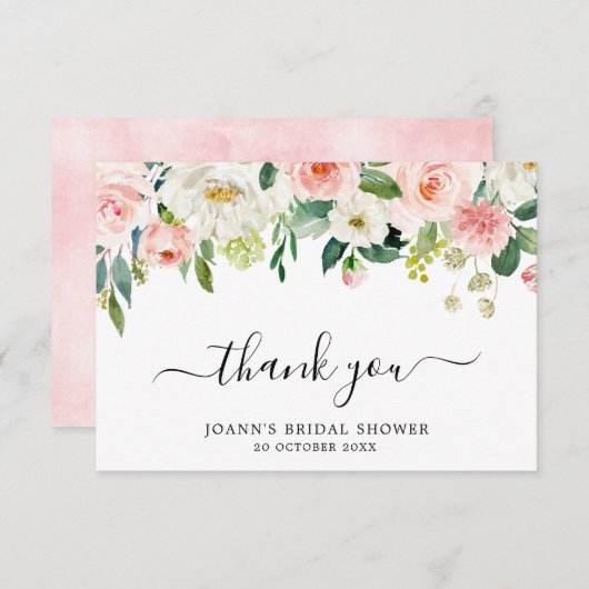 ブッシュピンクの花のモダンな植物学的な花嫁のシャワー サンキューカード (正面/裏面)