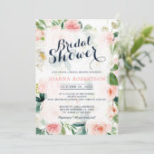 ブッシュピンクの花のモダンな植物学的な花嫁のシャワー 招待状 (スタンド正面)