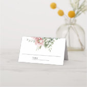ブッシュピンクの花のユーカリの結婚式 プレイスカード (正面)