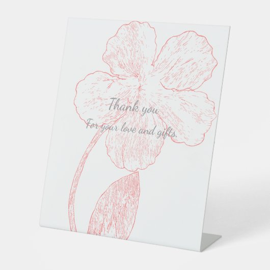 ブッシュピンクの花のラインアートのウェディングサンクス 台座サイン (正面)